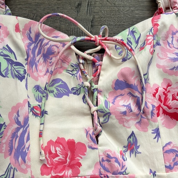 Zara | Light Pink and White Floral Mini Dress With Puff Sleeves Size Small - Picture 6 of 13